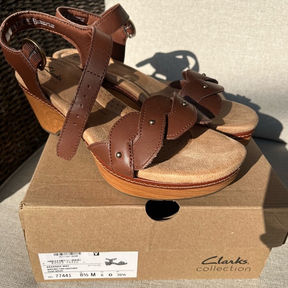 Clark’s Seannah Way British Tan Leather Platform Sandal NWT 8.5 - Picture 6 of 7